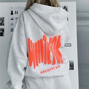 White Fox Grey Hoodie with Neon Orange Print